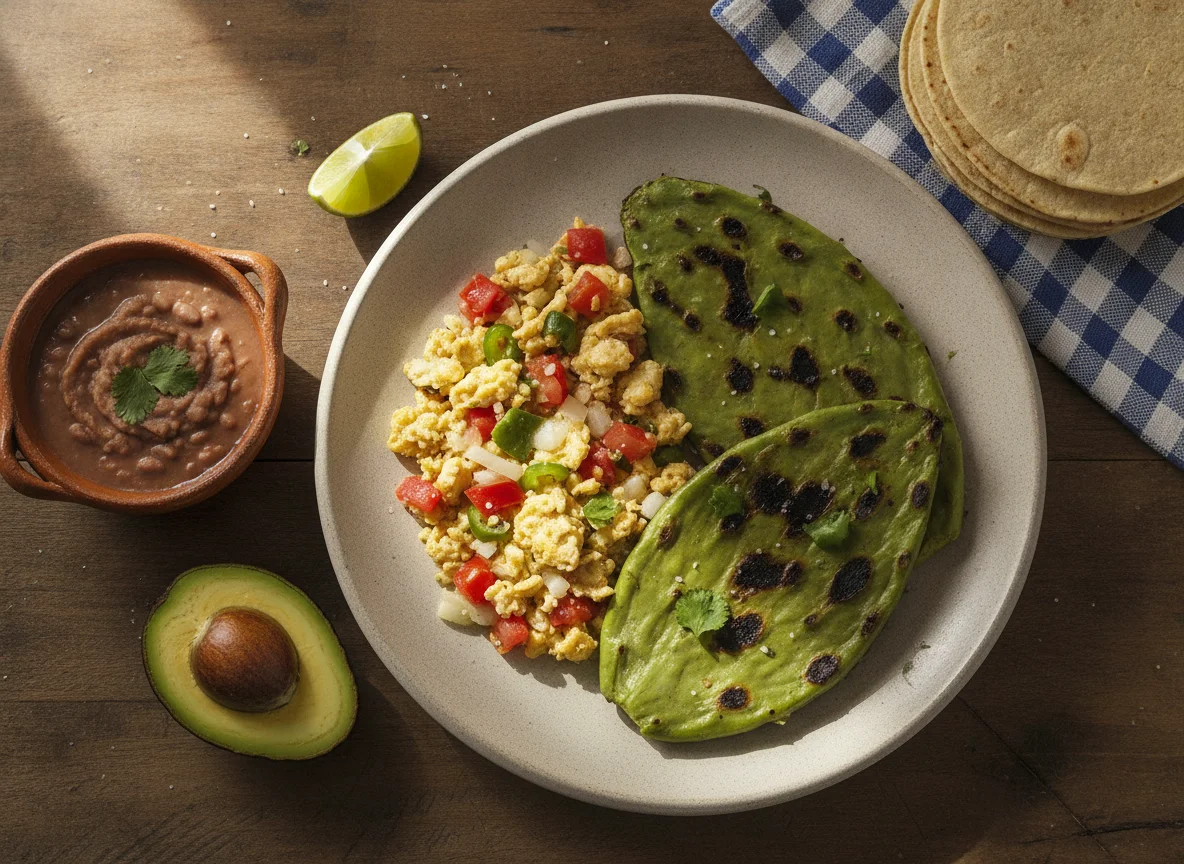 Huevos a la mexicana con nopal asado photo