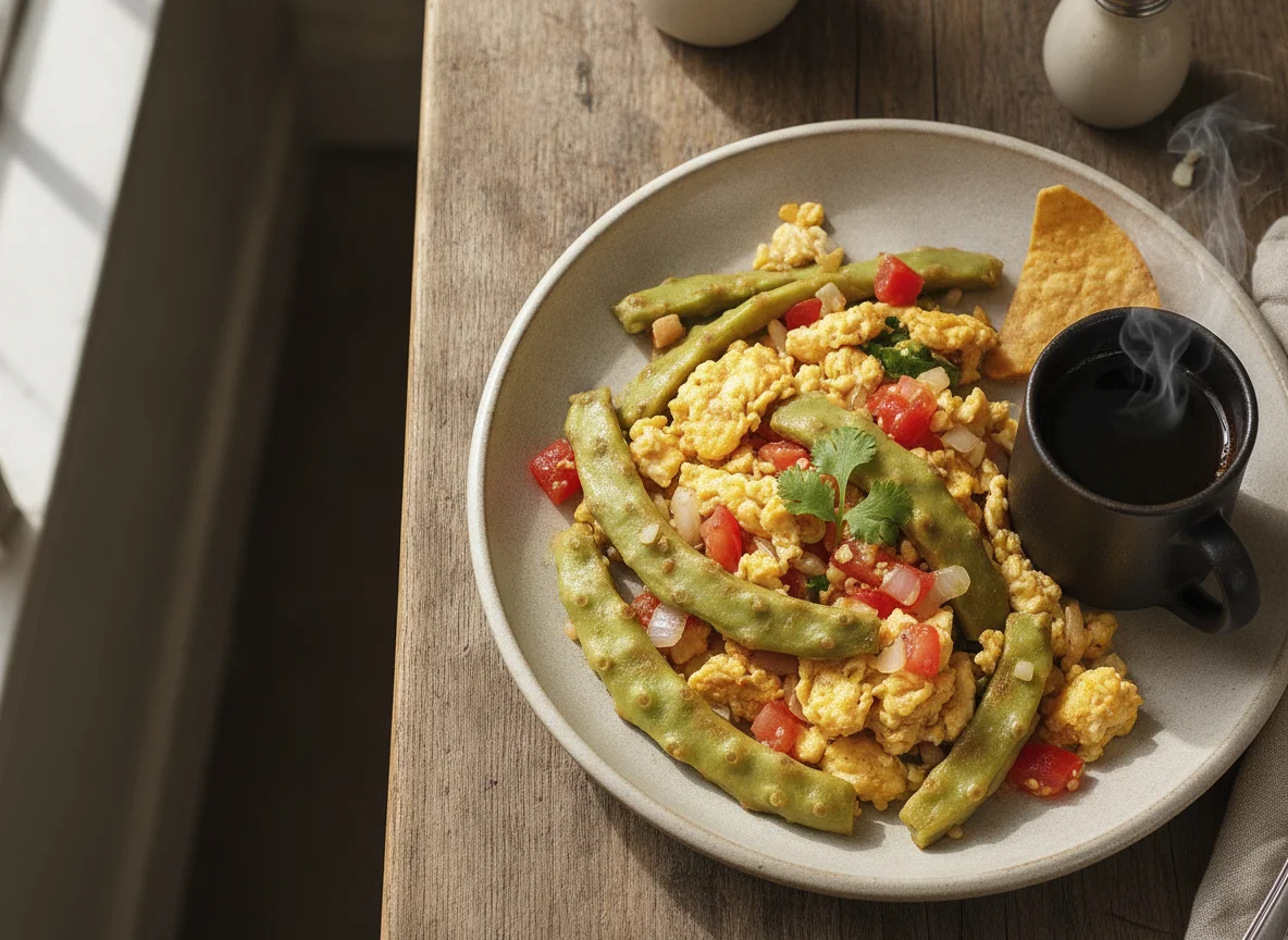 Huevos a la mexicana con nopales photo