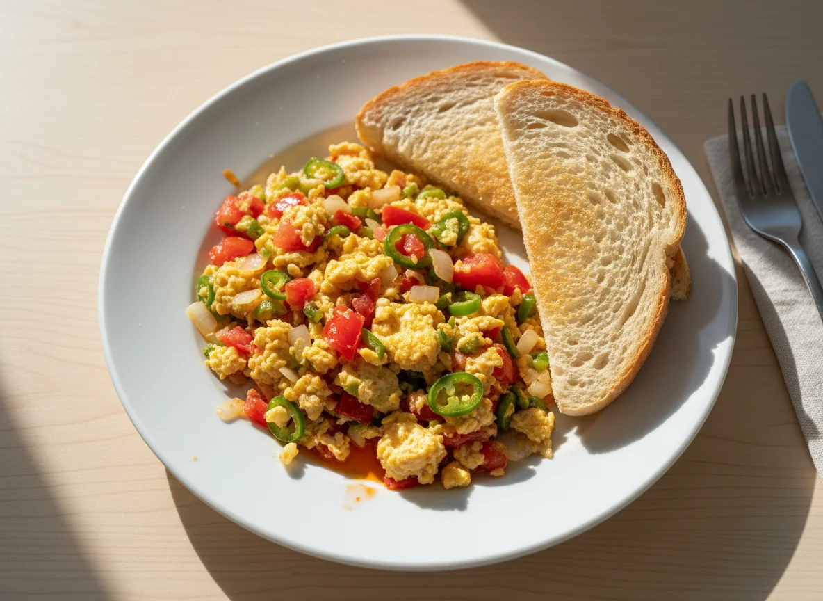 Huevos a la Mexicana con pan photo