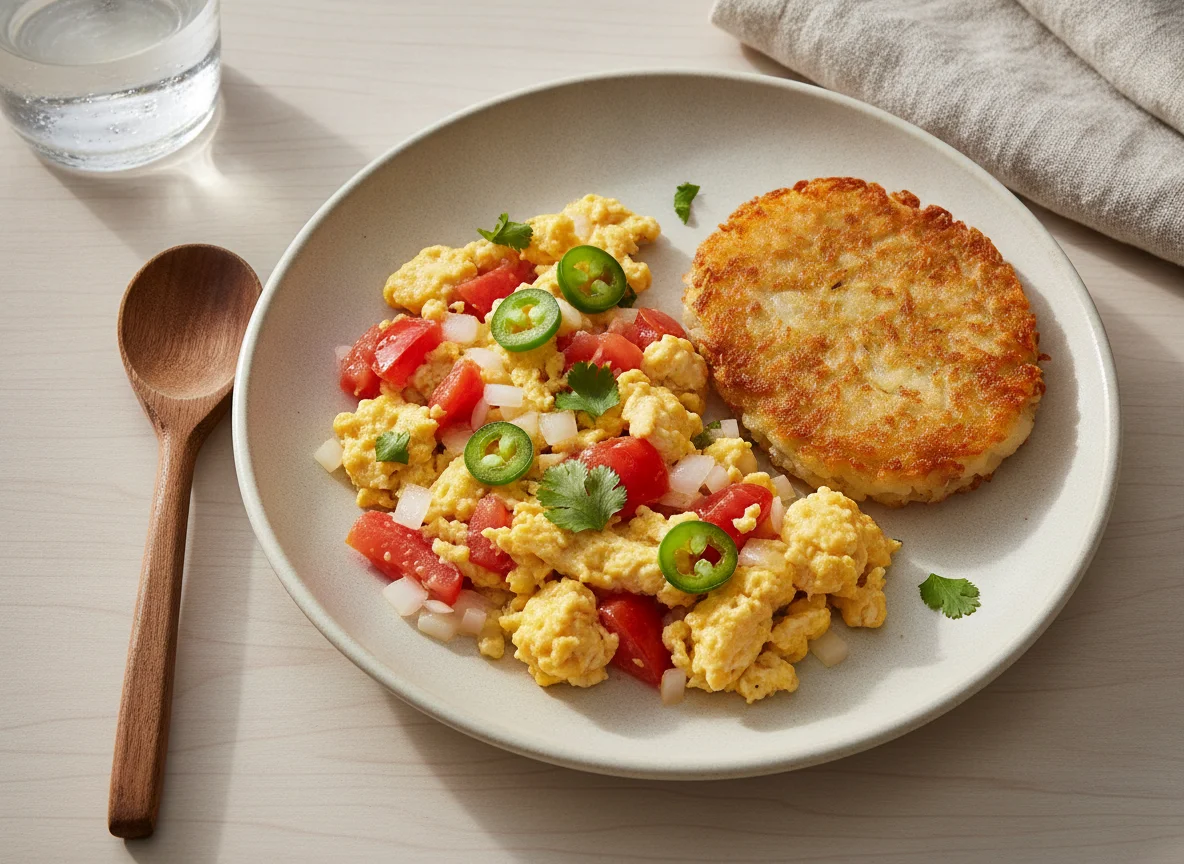 Huevos a la mexicana con papas hash brown photo