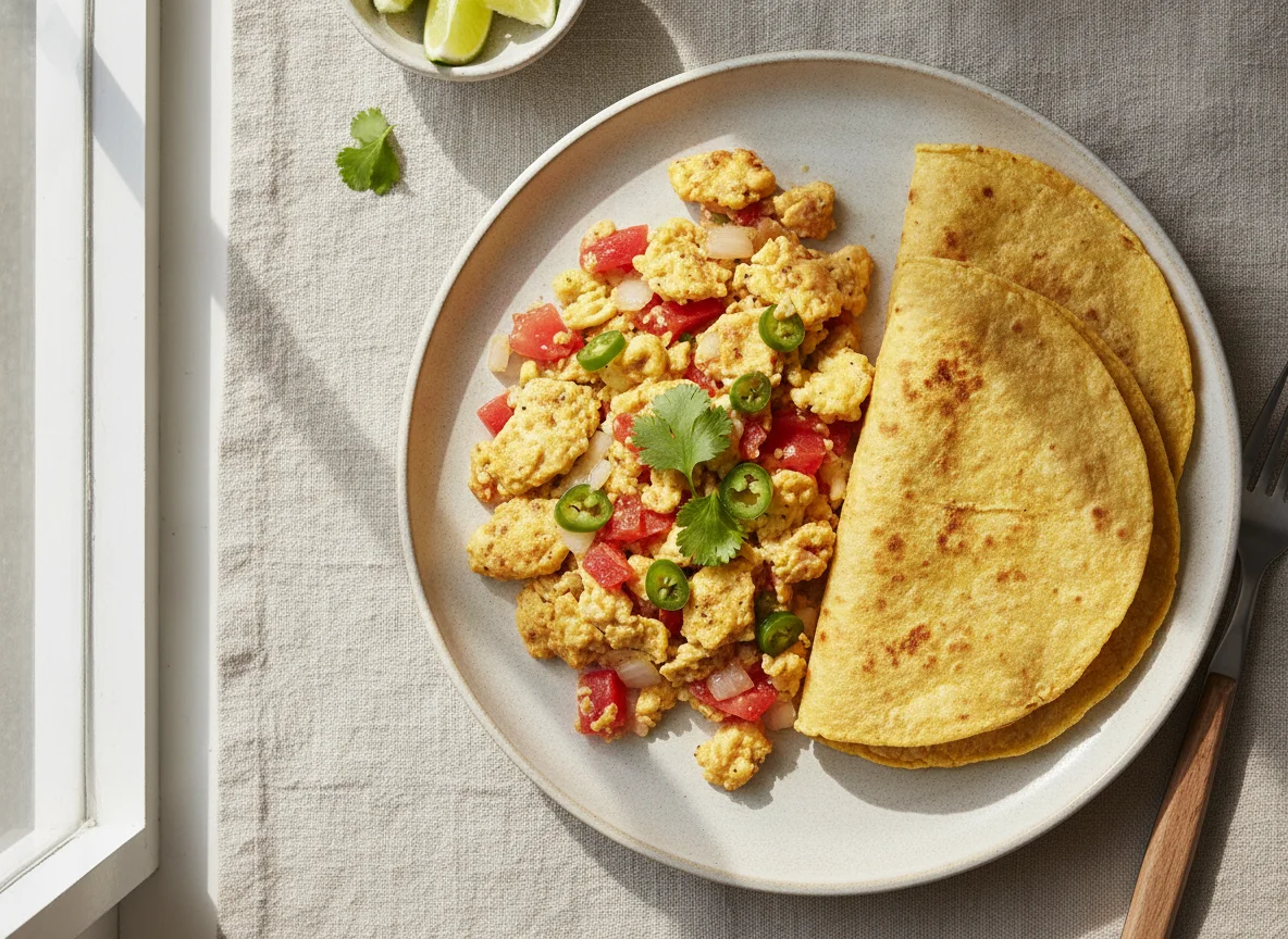 Huevos a la mexicana con tortilla photo