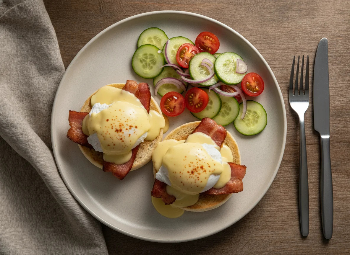 Huevos Benedictinos con ensalada photo
