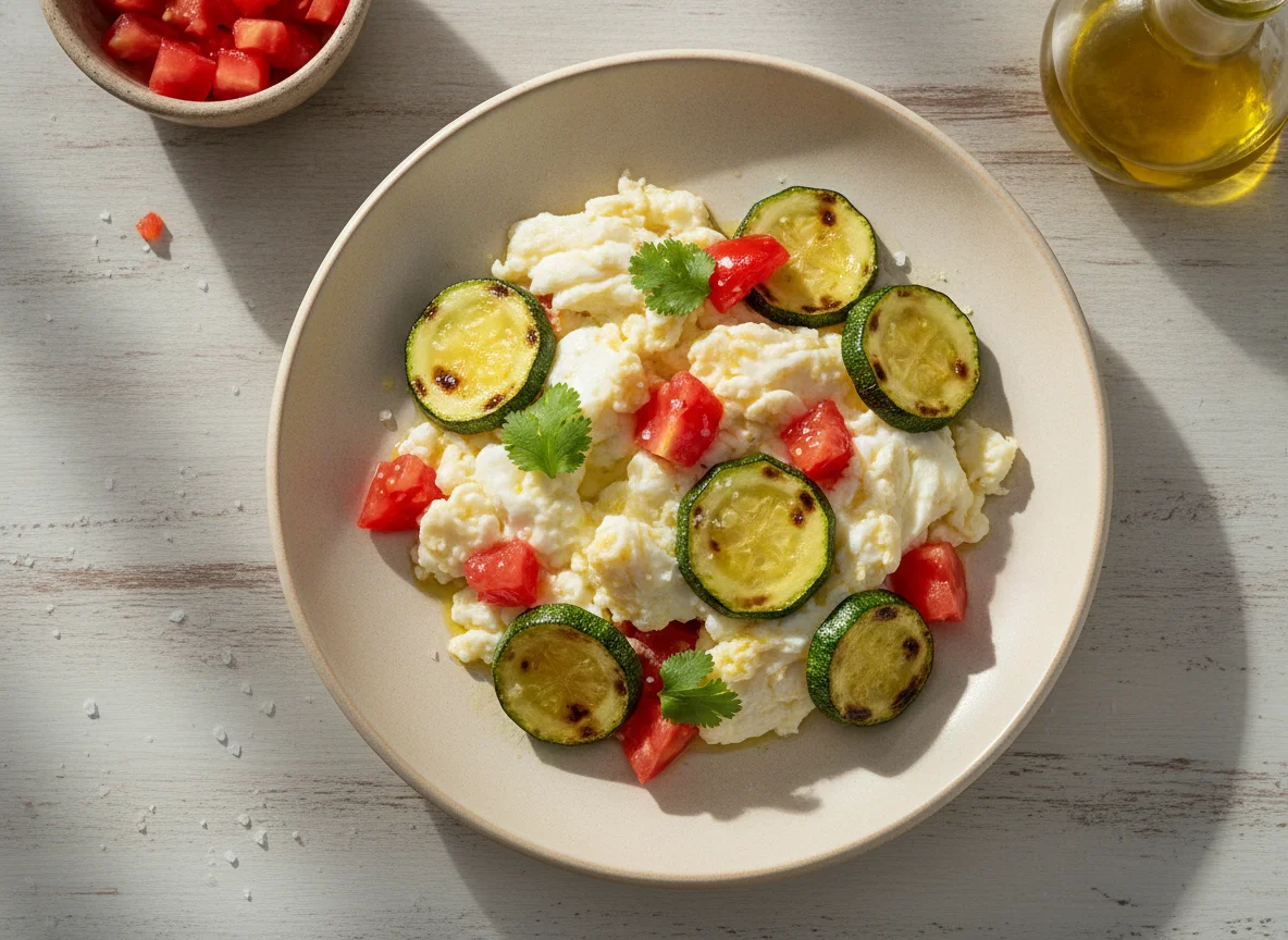 Huevos con calabacitas y jitomate photo