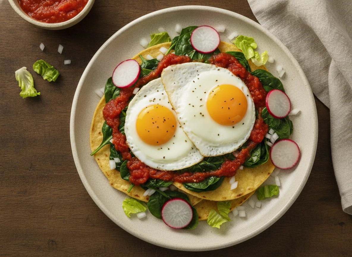 Huevos con espinacas y tortilla photo