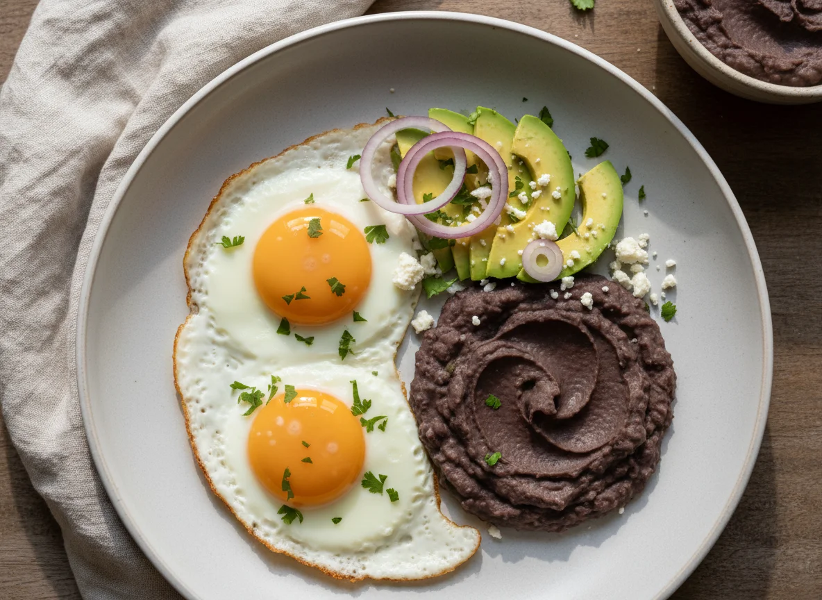 Huevos con frijoles y aguacate photo