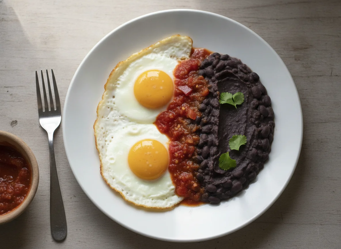 Huevos con frijoles y salsa photo