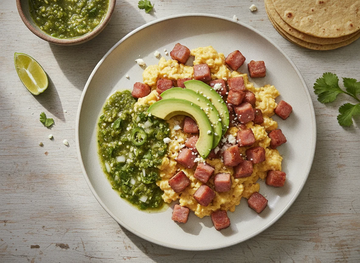 Huevos con jamón y aguacate photo