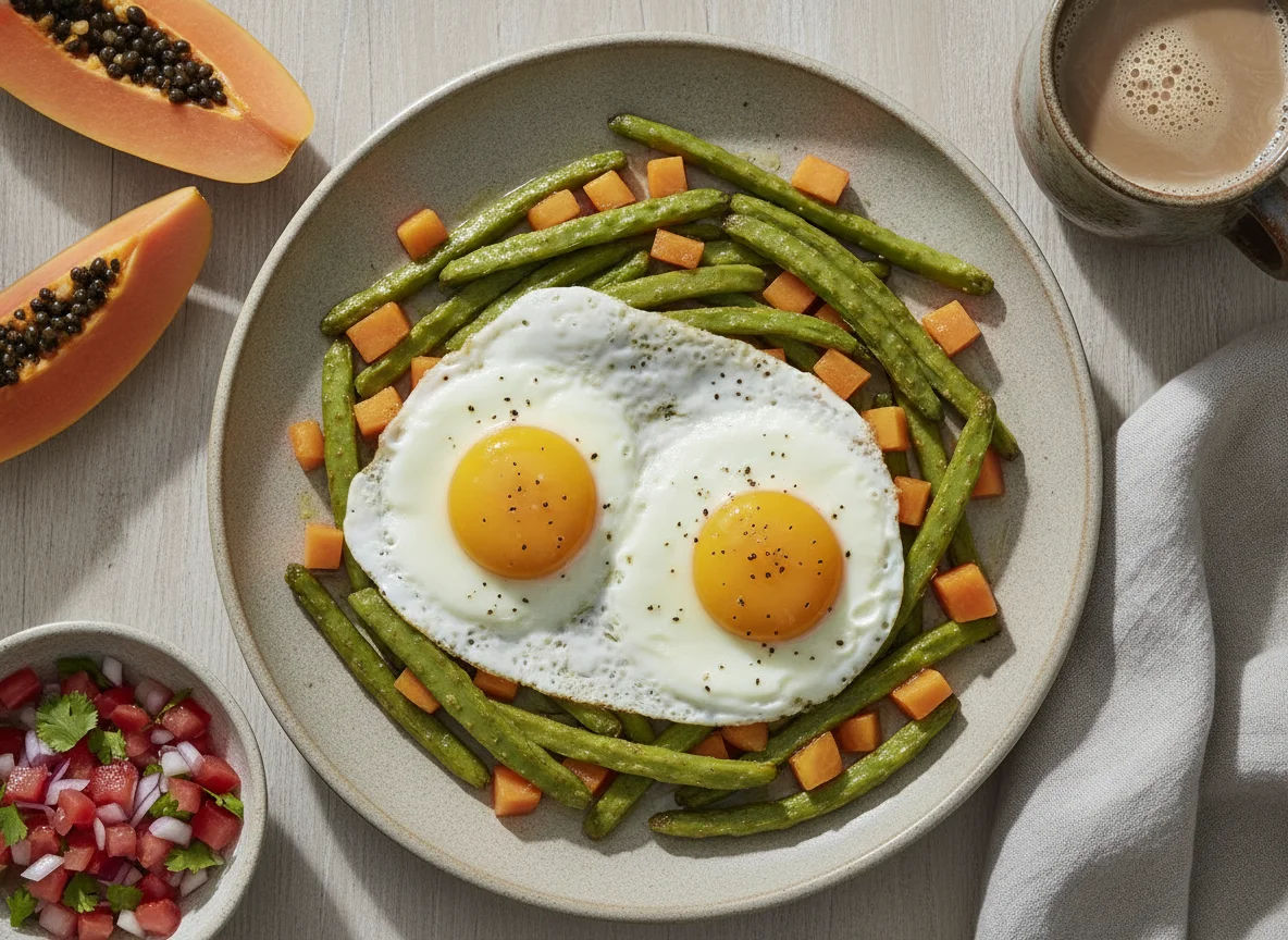 Huevos con nopales y papaya photo