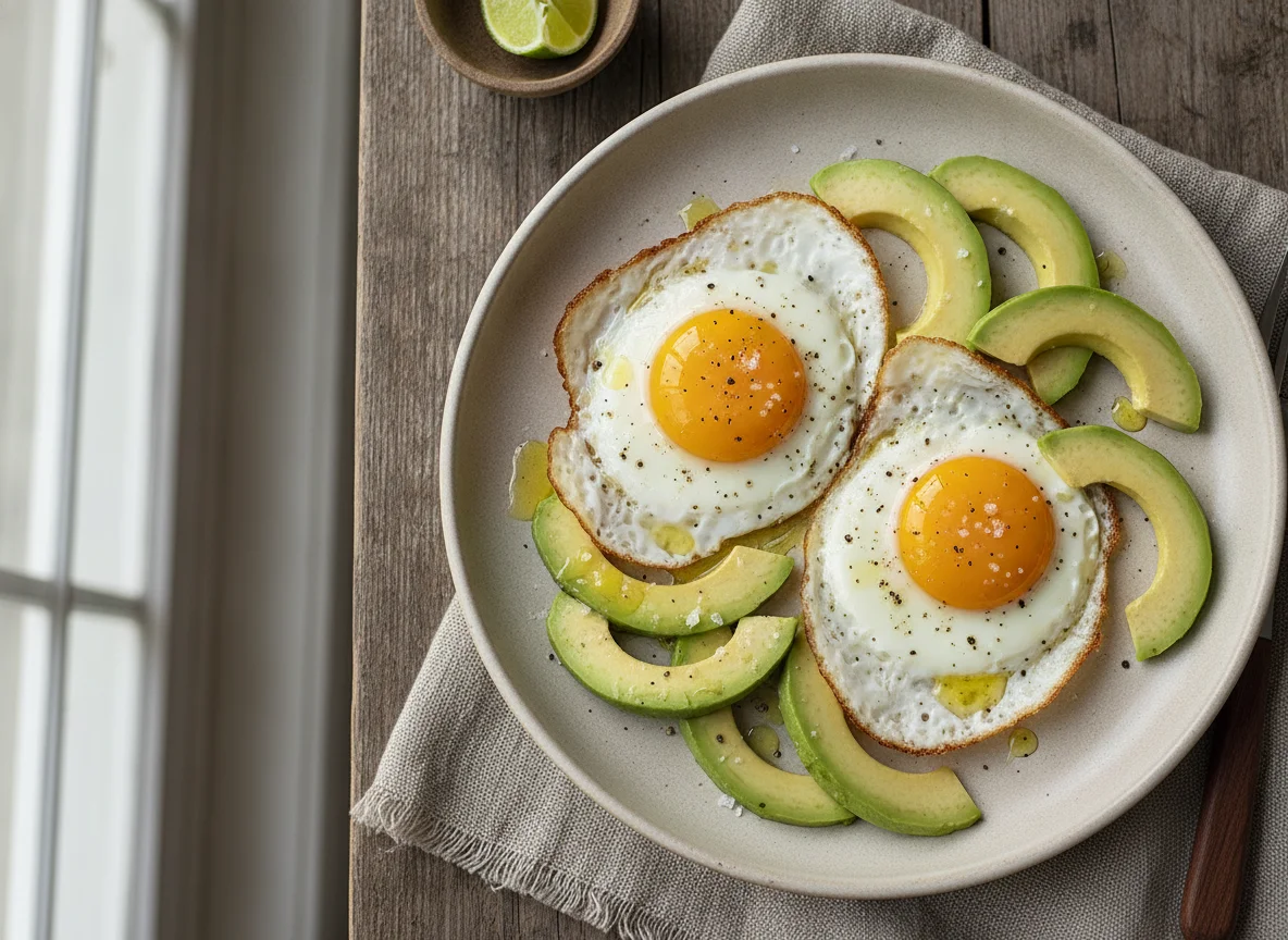 Huevos estrellados con aguacate photo