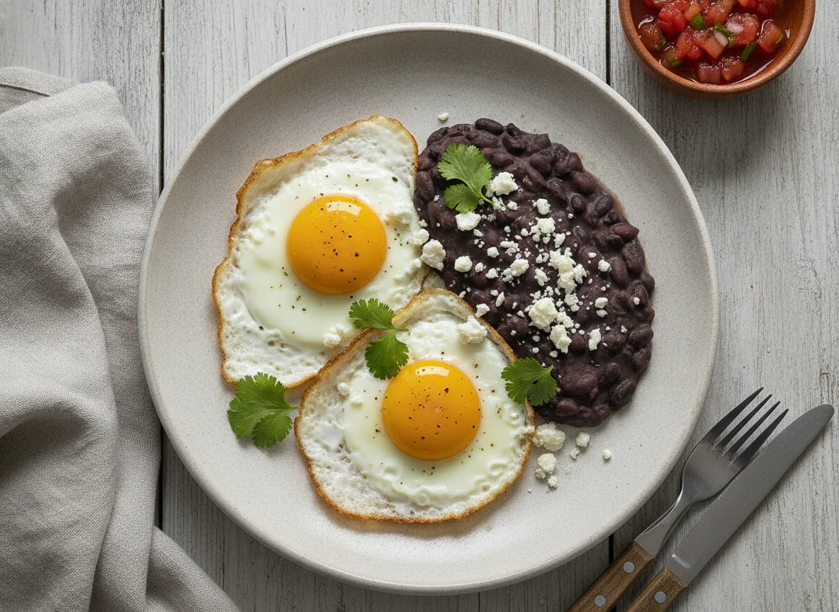 Huevos estrellados con frijoles refritos photo