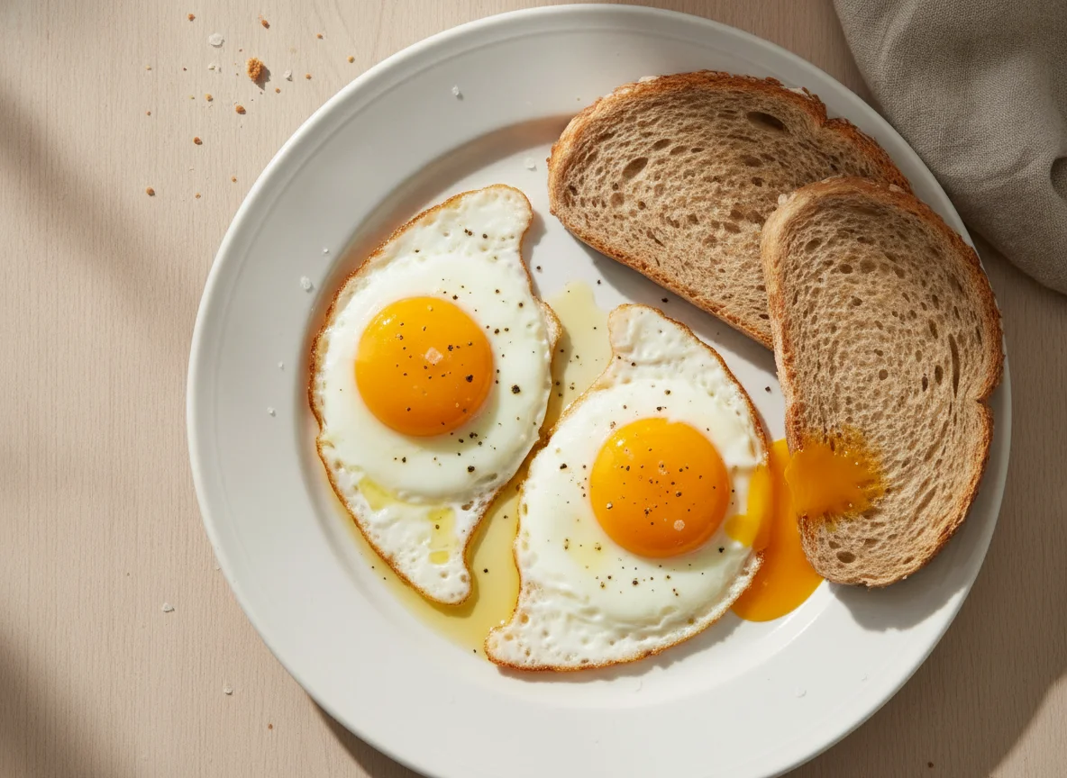 Huevos estrellados con pan integral photo
