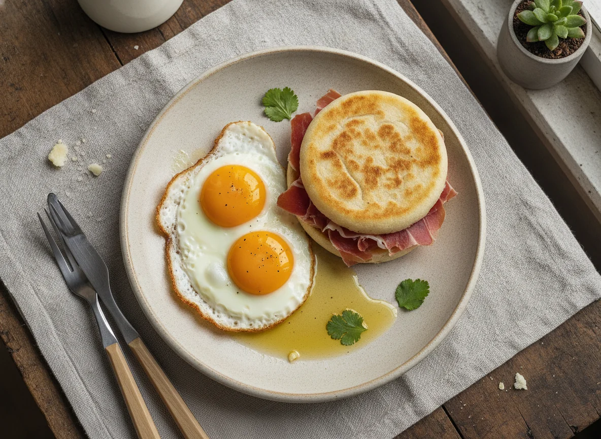 Huevos fritos con arepa photo