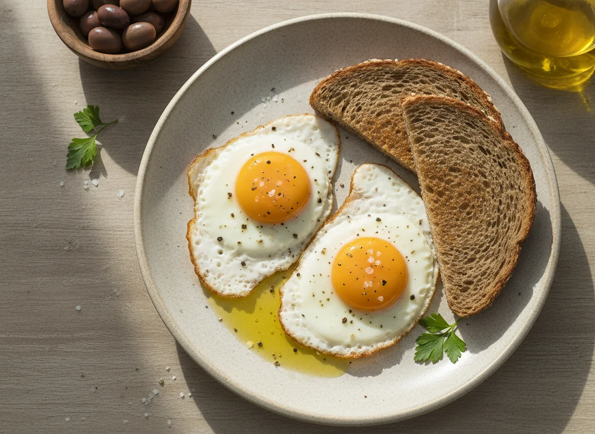 Huevos fritos con pan integral photo