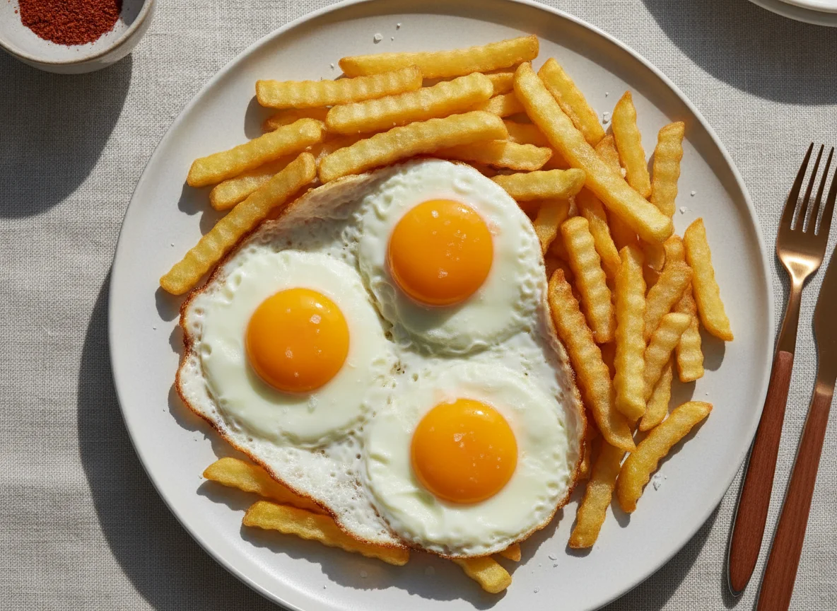 Huevos fritos con patatas fritas photo