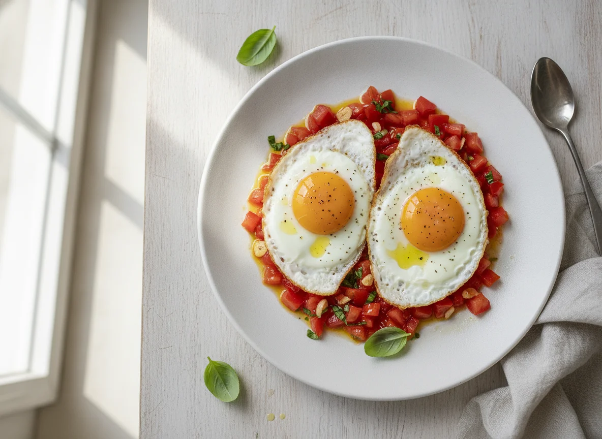 Huevos fritos con tomate photo