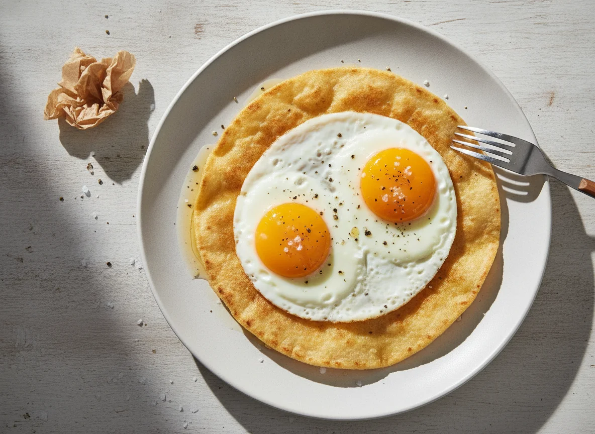 Huevos fritos con tortilla de trigo photo