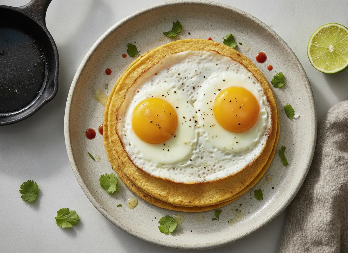 Huevos fritos sobre tortilla photo
