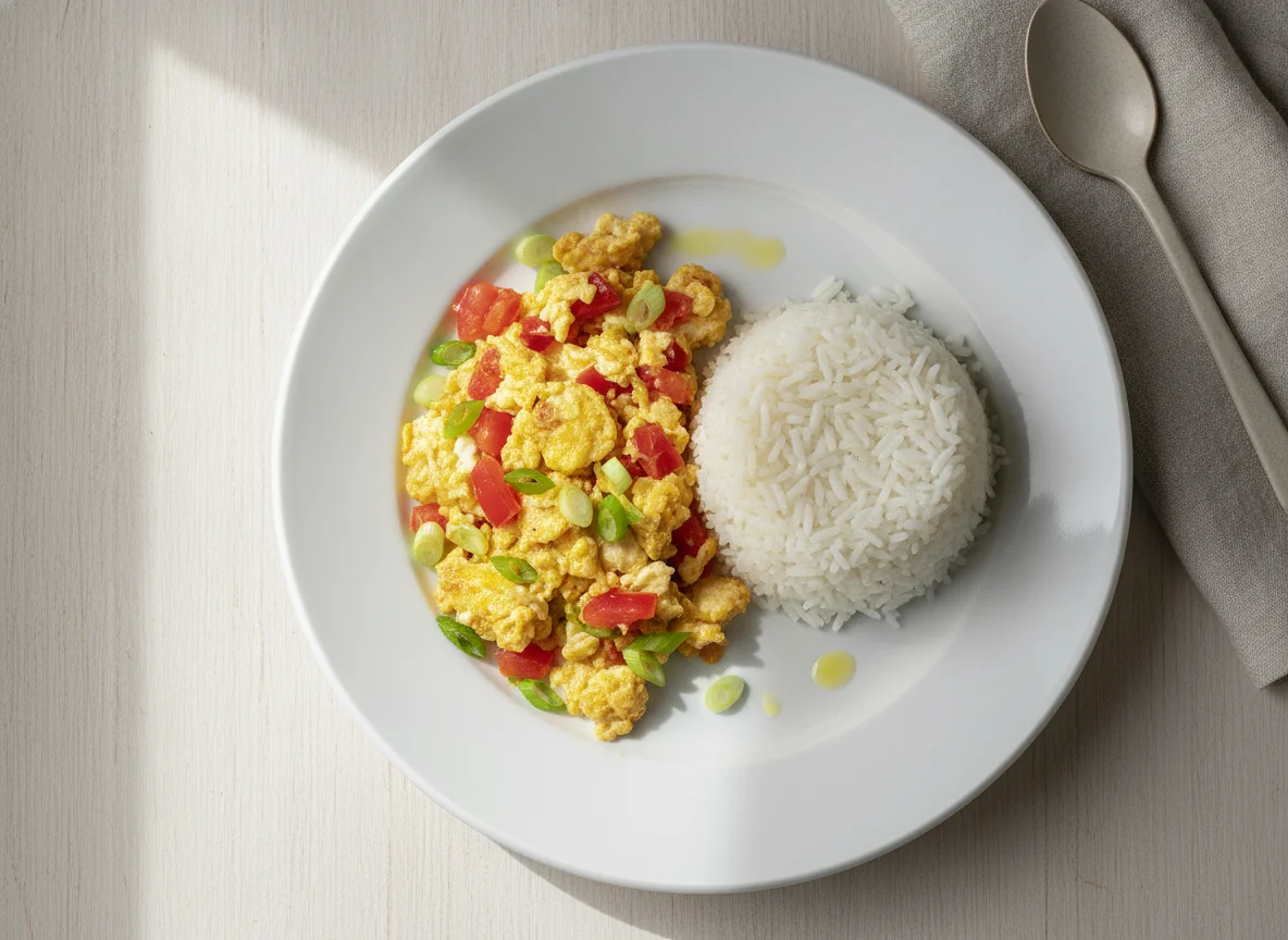 Huevos pericos con arroz blanco photo