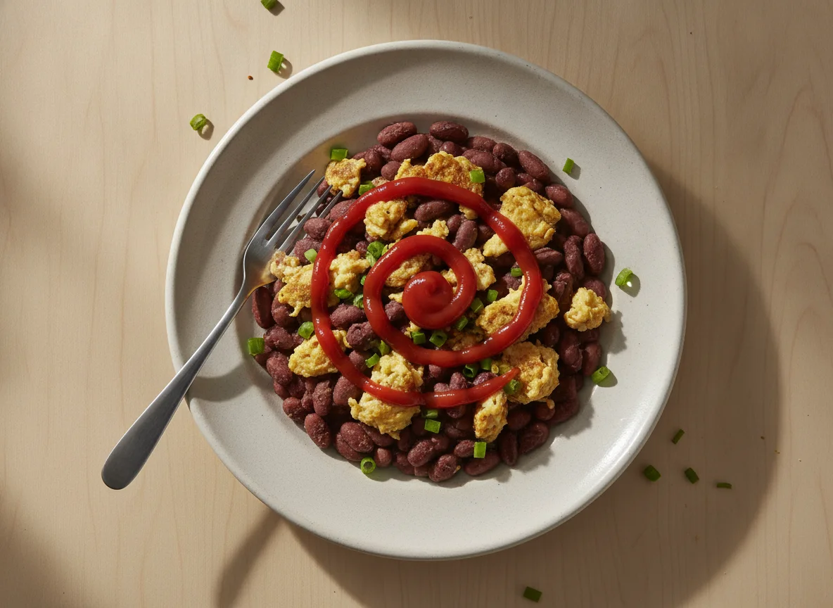 Huevos picados con frijoles molidos photo