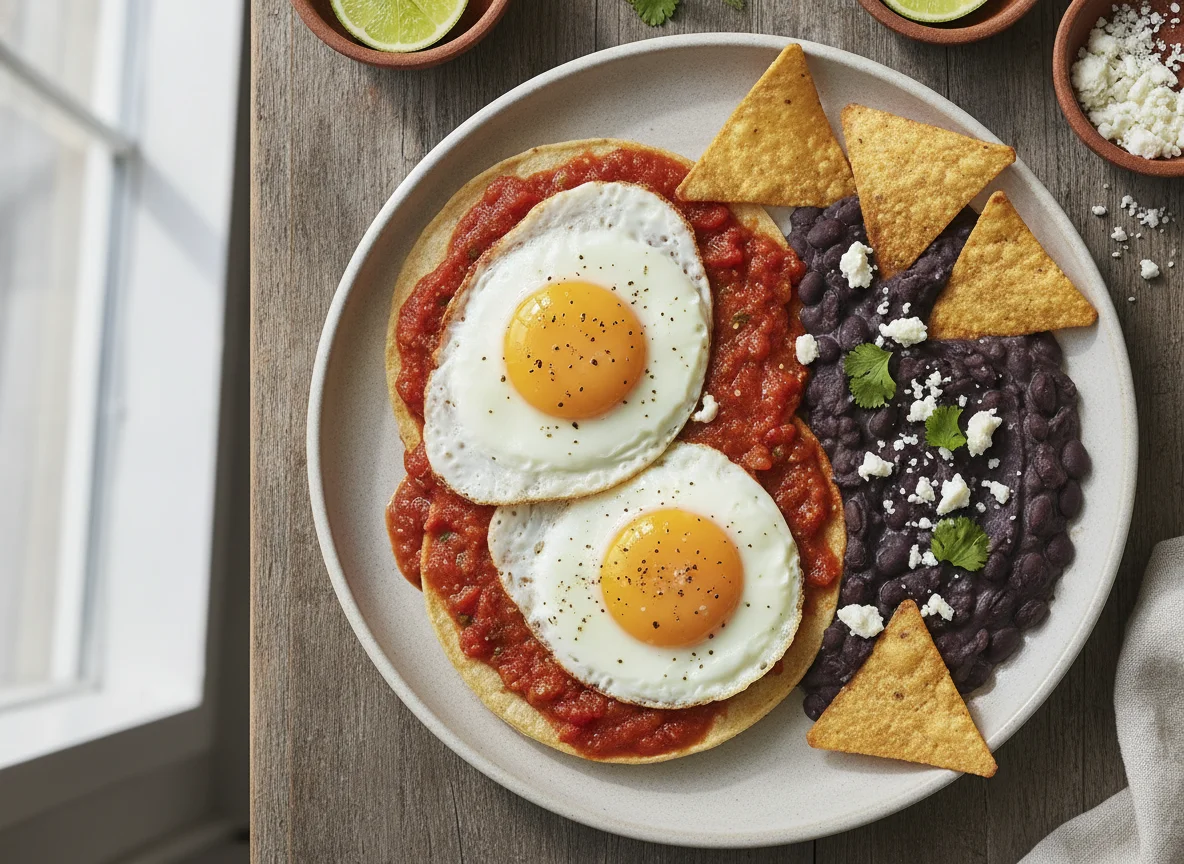 Huevos rancheros con frijoles negros photo