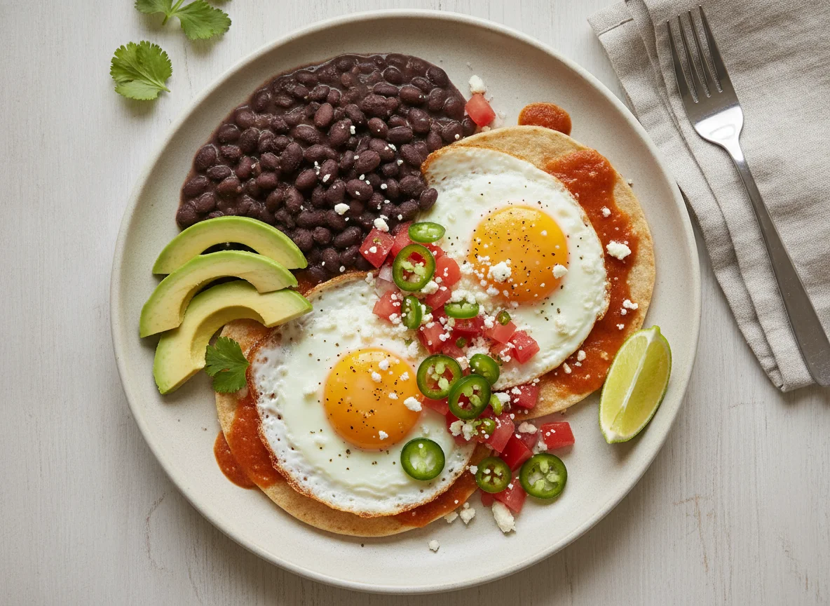 Huevos Rancheros con Frijoles Negros y Aguacate photo