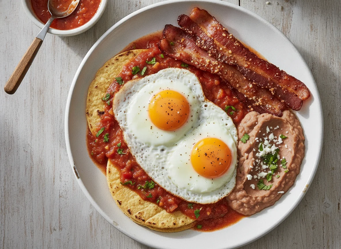 Huevos rancheros con tocino photo
