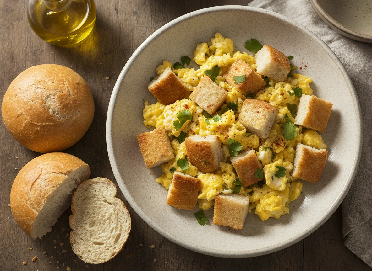 Huevos revueltos con hallulla photo