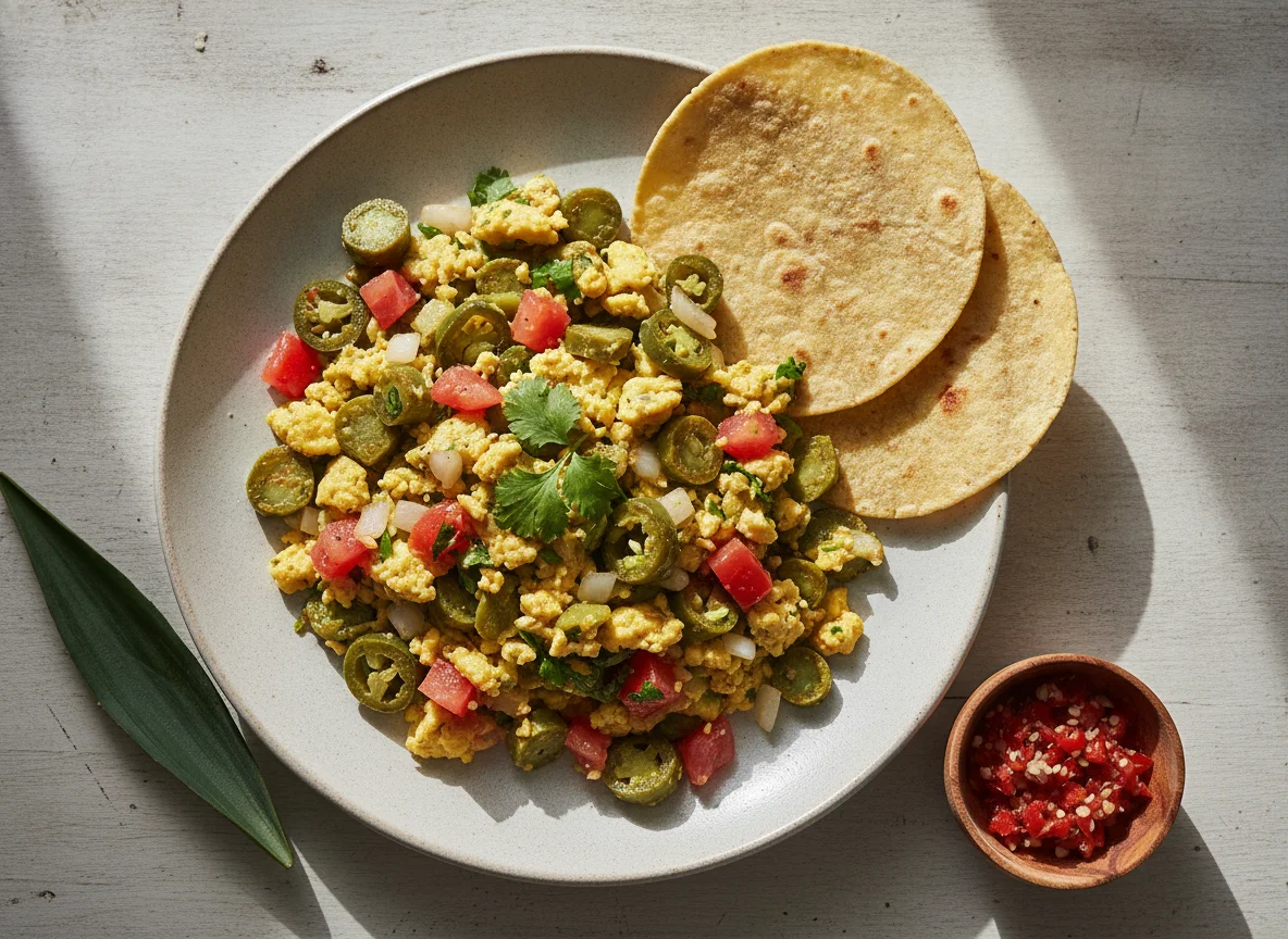 Huevos revueltos con nopales a la mexicana photo
