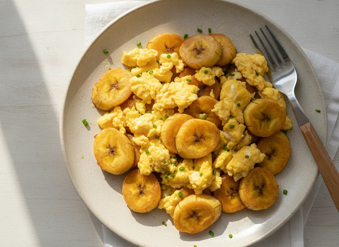 Huevos revueltos con plátano photo