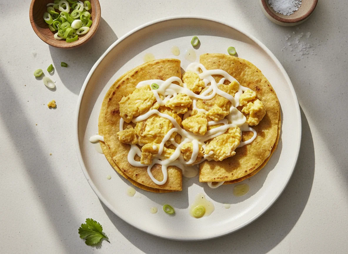 Huevos revueltos con quesadilla photo
