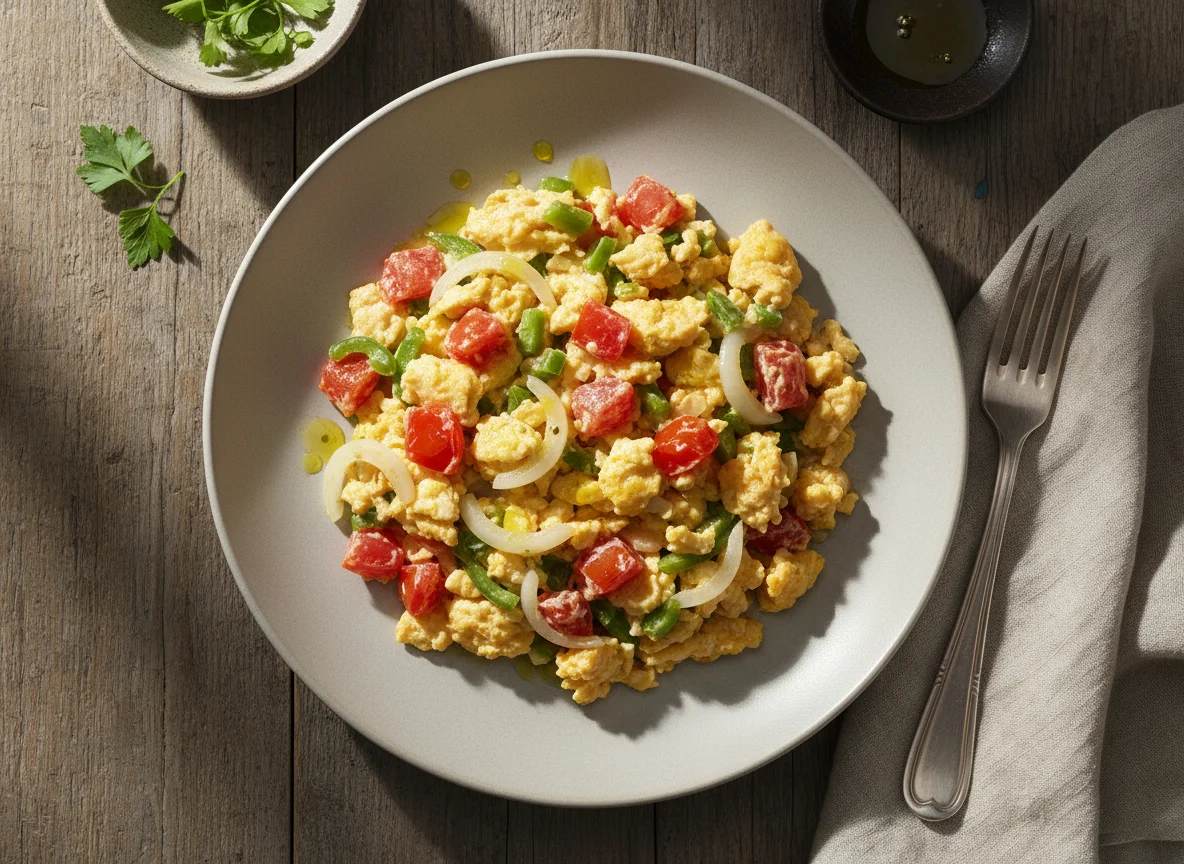Huevos revueltos con verduras photo
