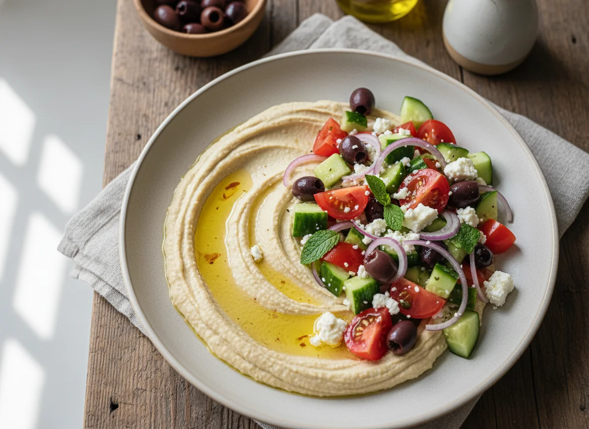 Hummus con ensalada griega photo