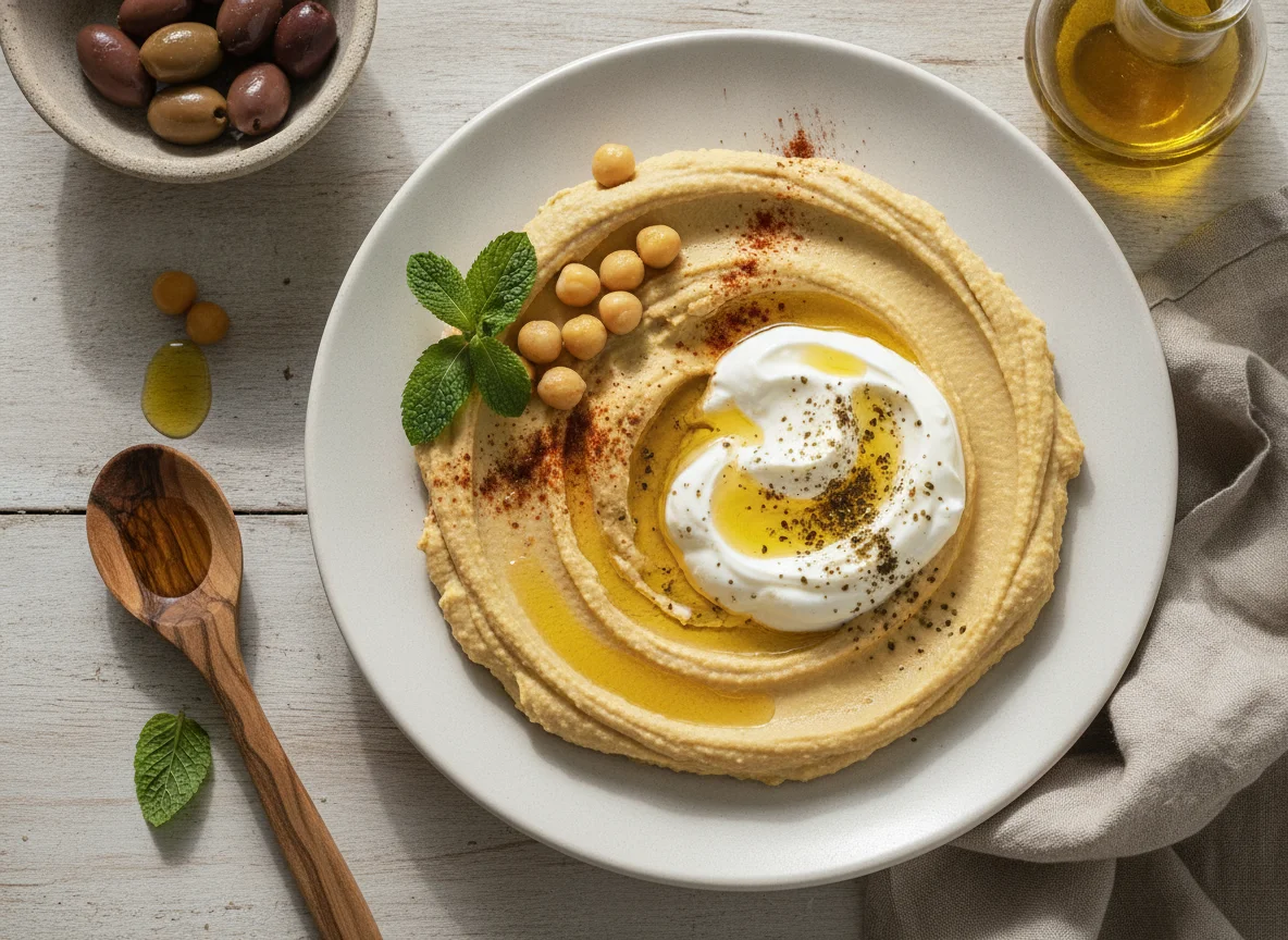 Hummus con yogur y aceite de oliva photo