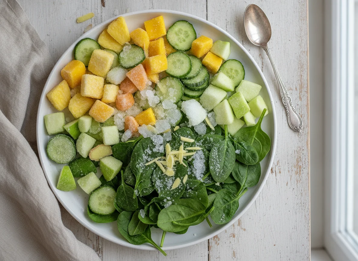 Ingredientes para batido verde congelado photo