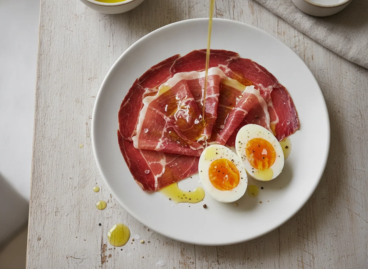 Jamón ibérico con huevo cocido photo