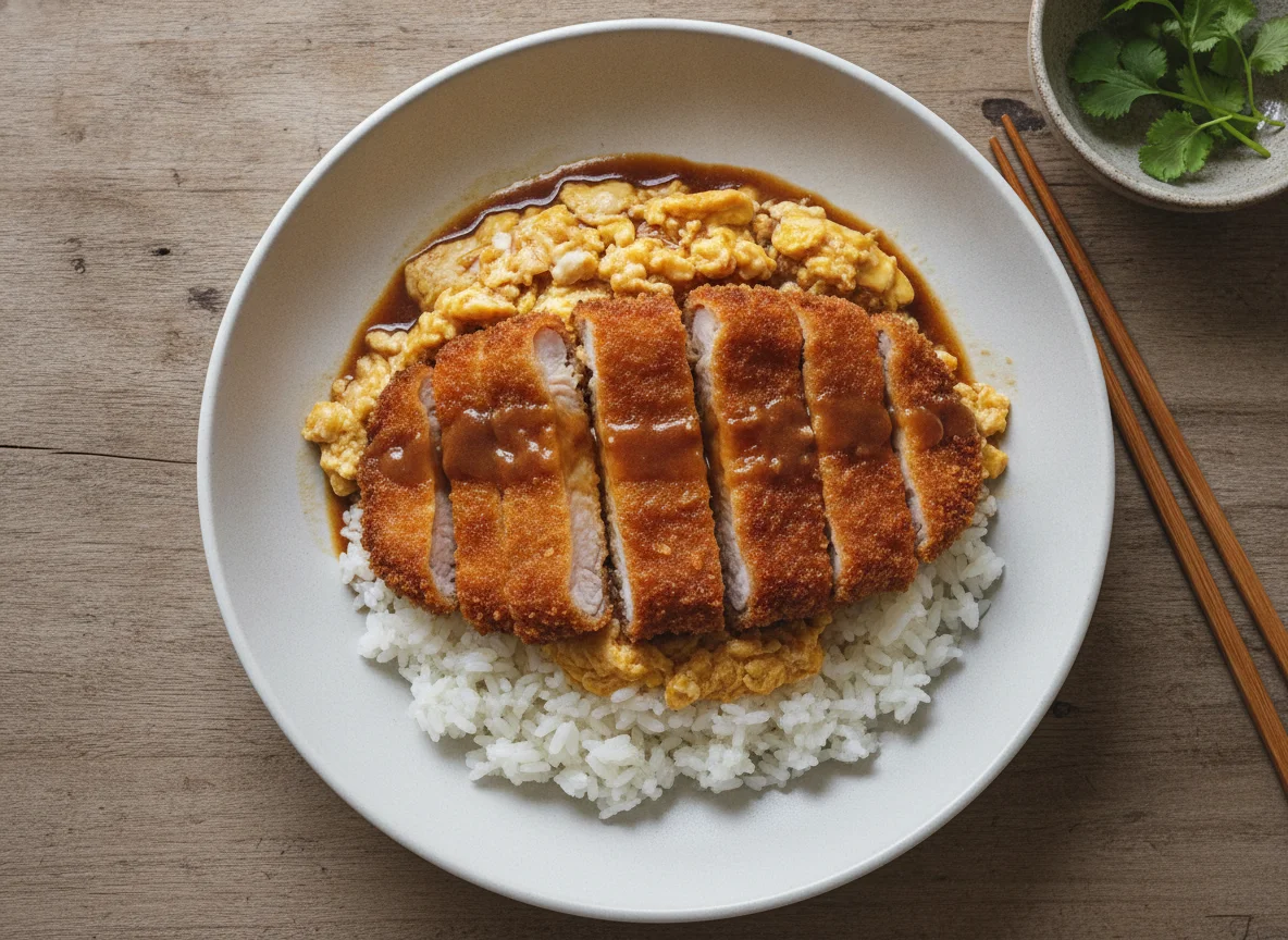 Katsudon (Cerdo empanado con huevo y arroz) photo