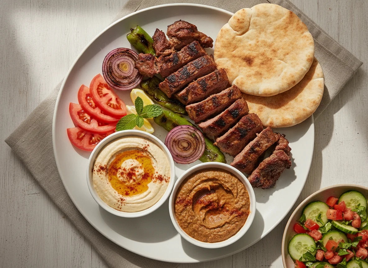 Kebap de cordero con pan arabe photo