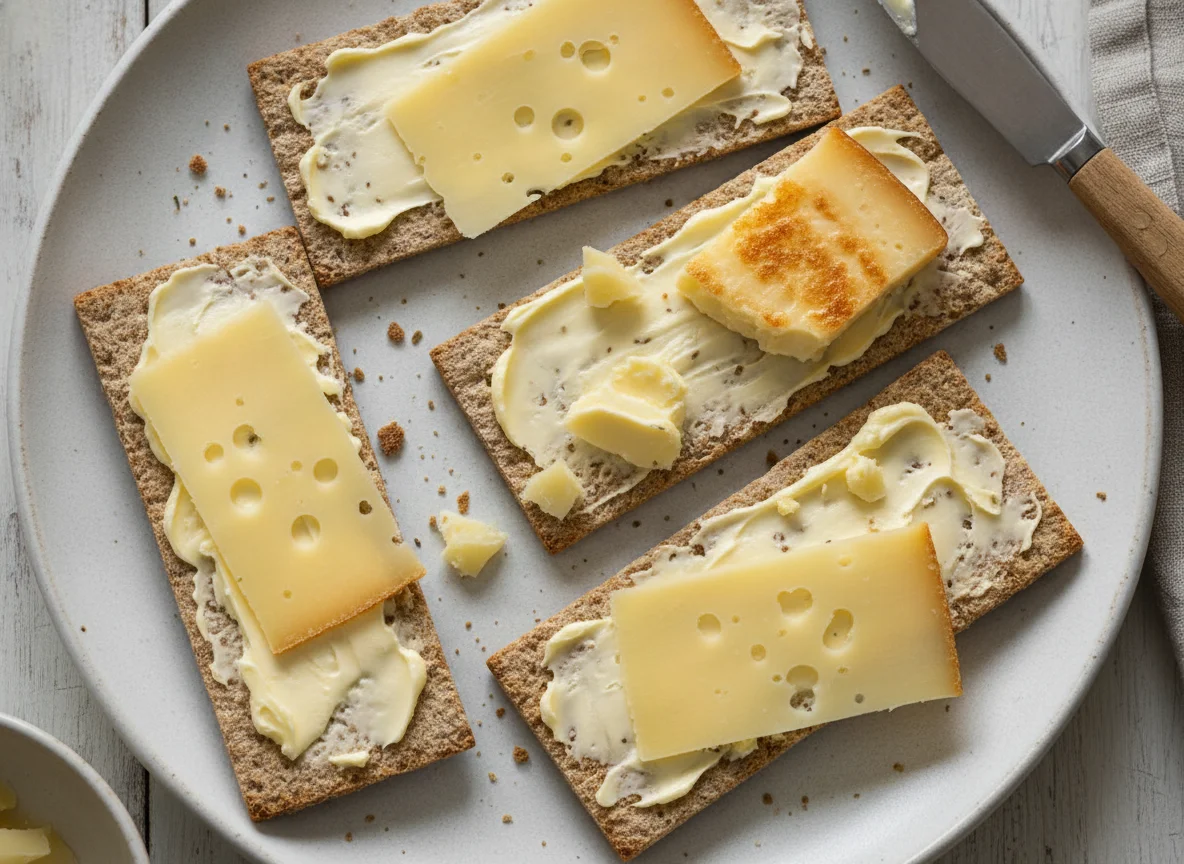 Knäckebröd con queso y mantequilla photo