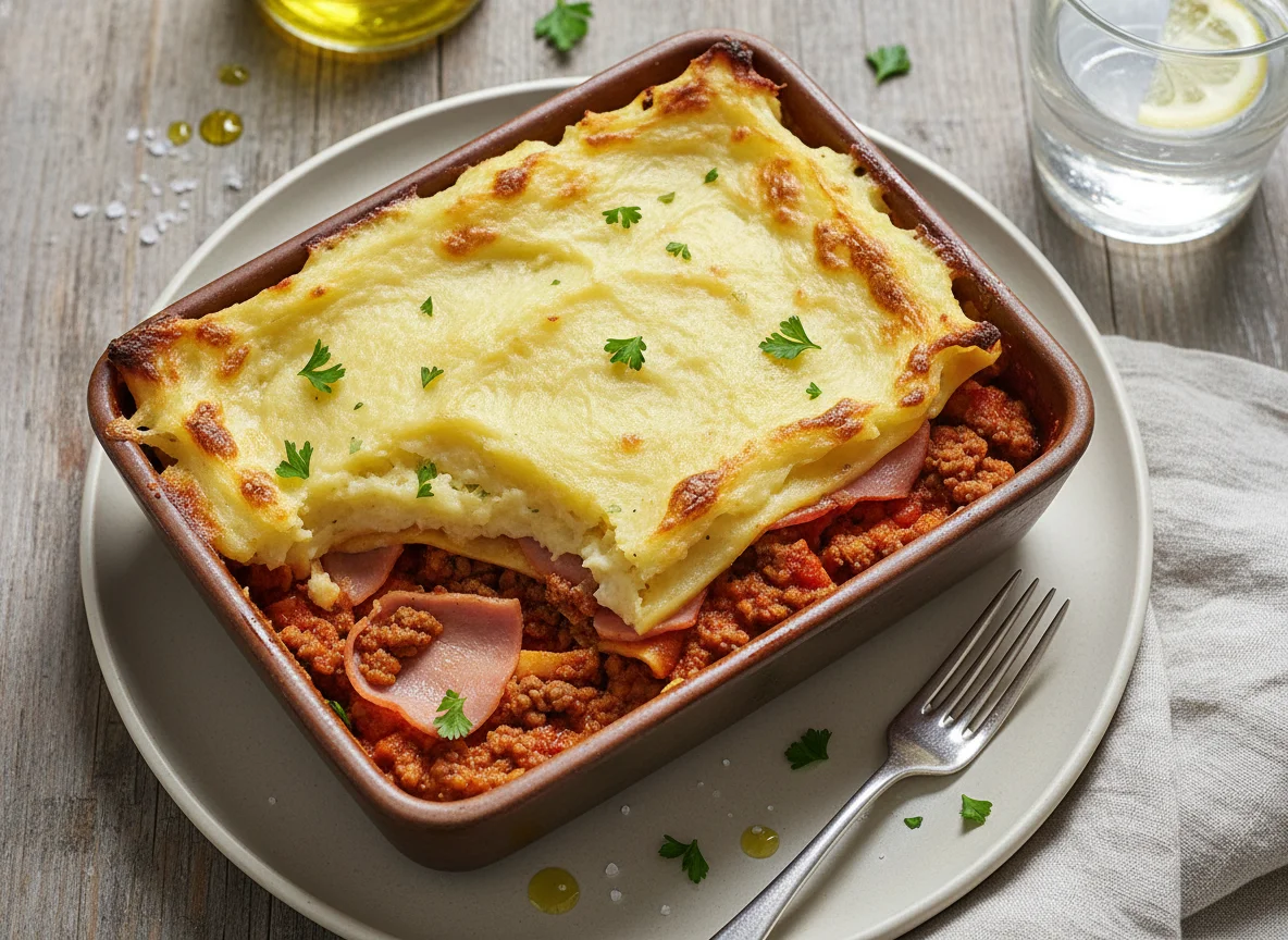 Lasagna con carne y jamón photo