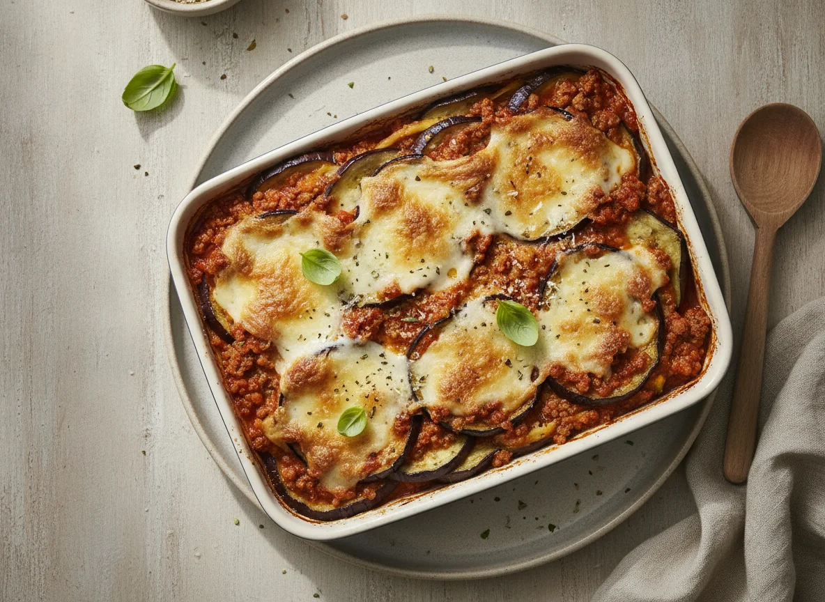 Lasagna de berenjena con carne molida photo