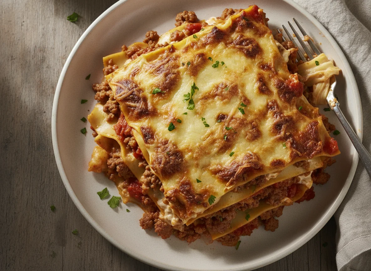 Lasaña de carne con bechamel photo