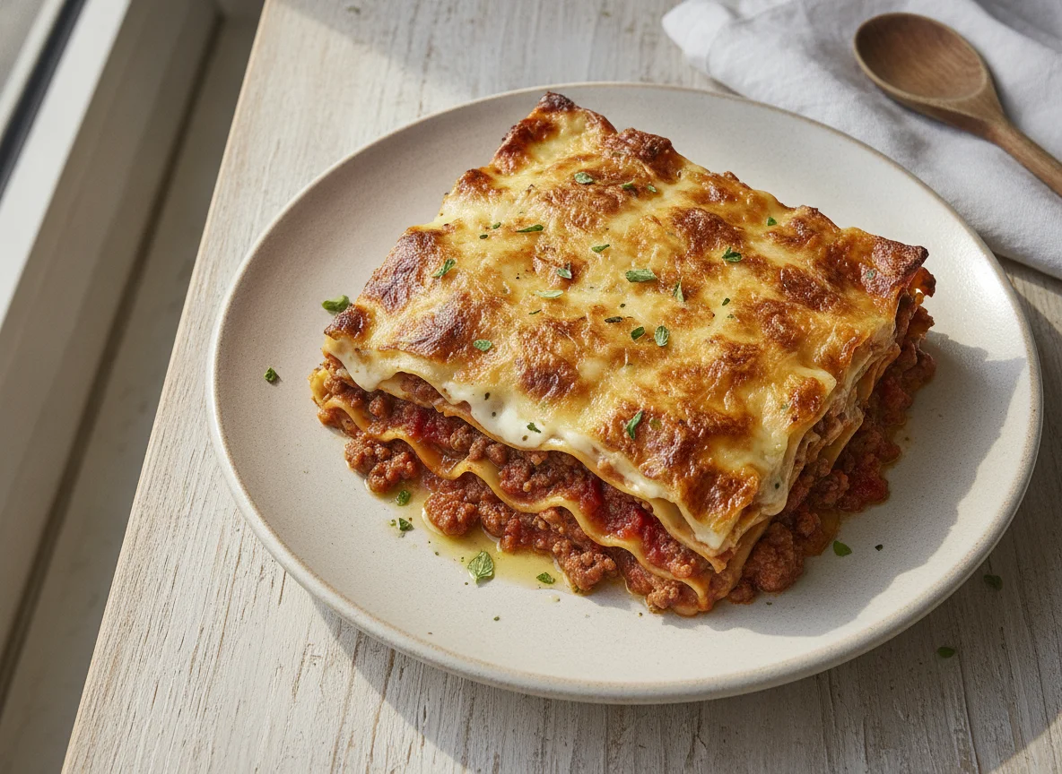 Lasaña de carne con bechamel y queso photo