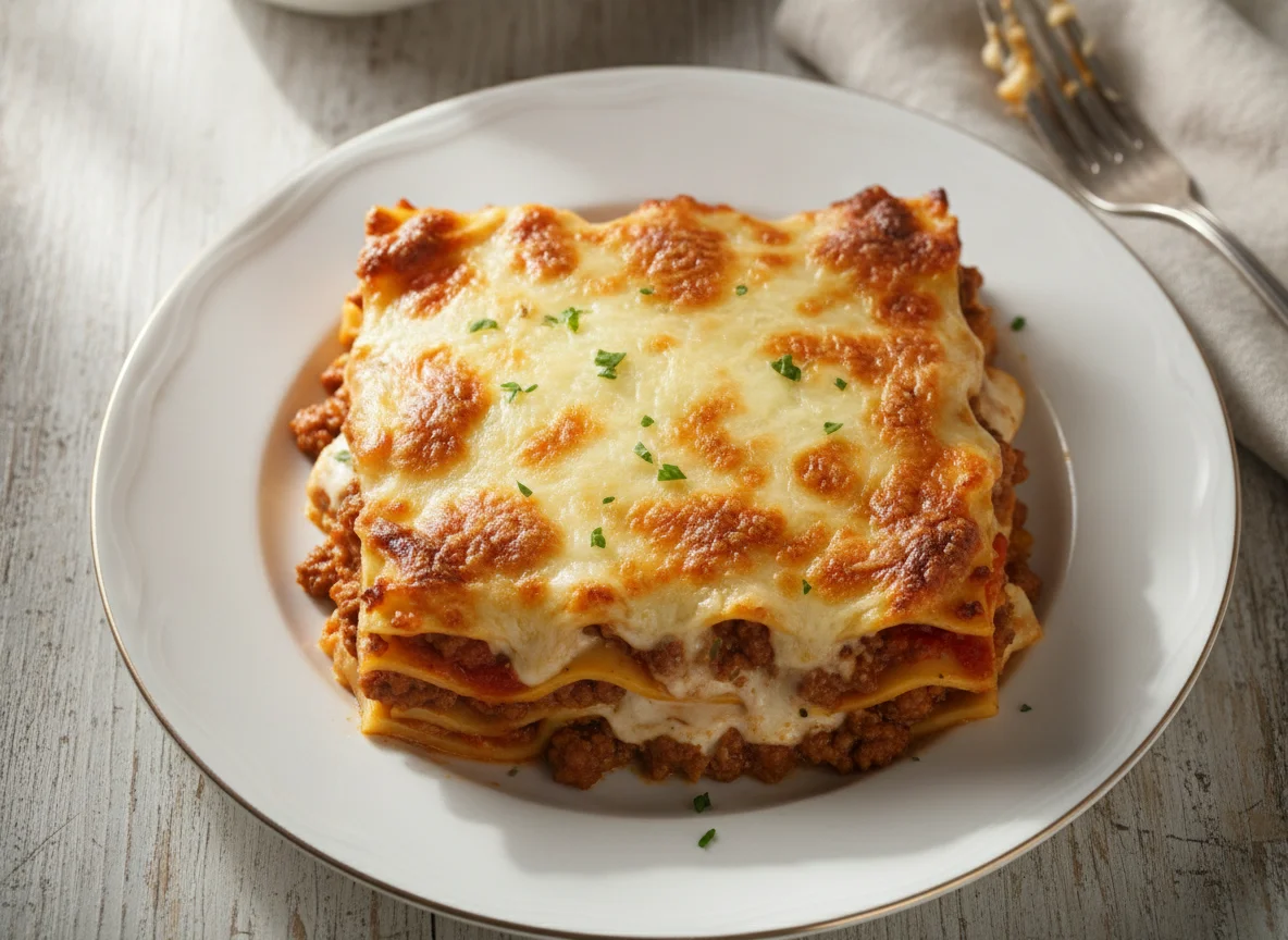 Lasaña de carne gratinada photo