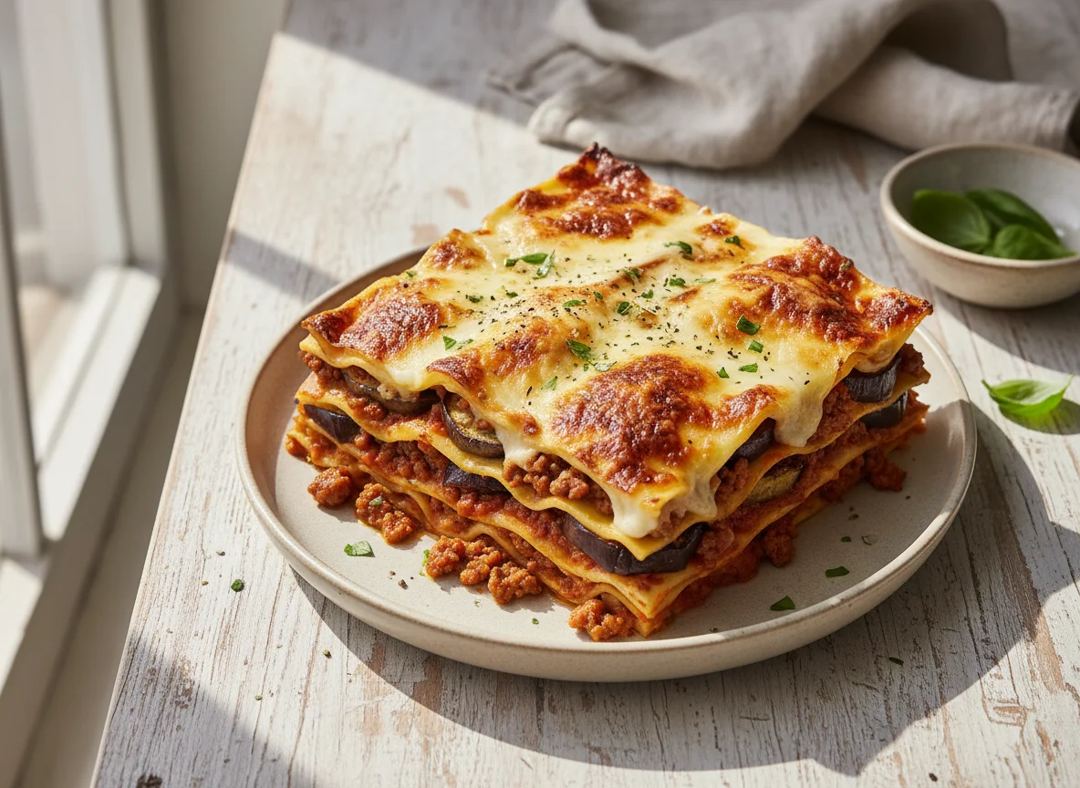 Lasaña de carne y berenjena photo