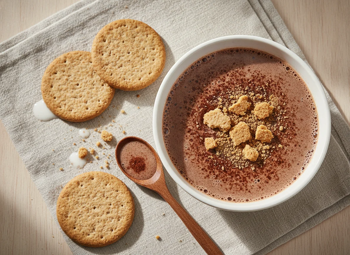 Leche con cacao y galletas integrales photo