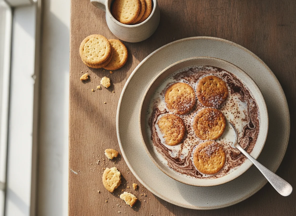 Leche con cacao y galletas María photo