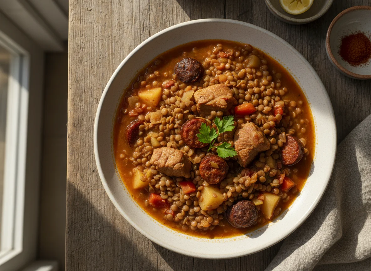 Lentejas con carne photo