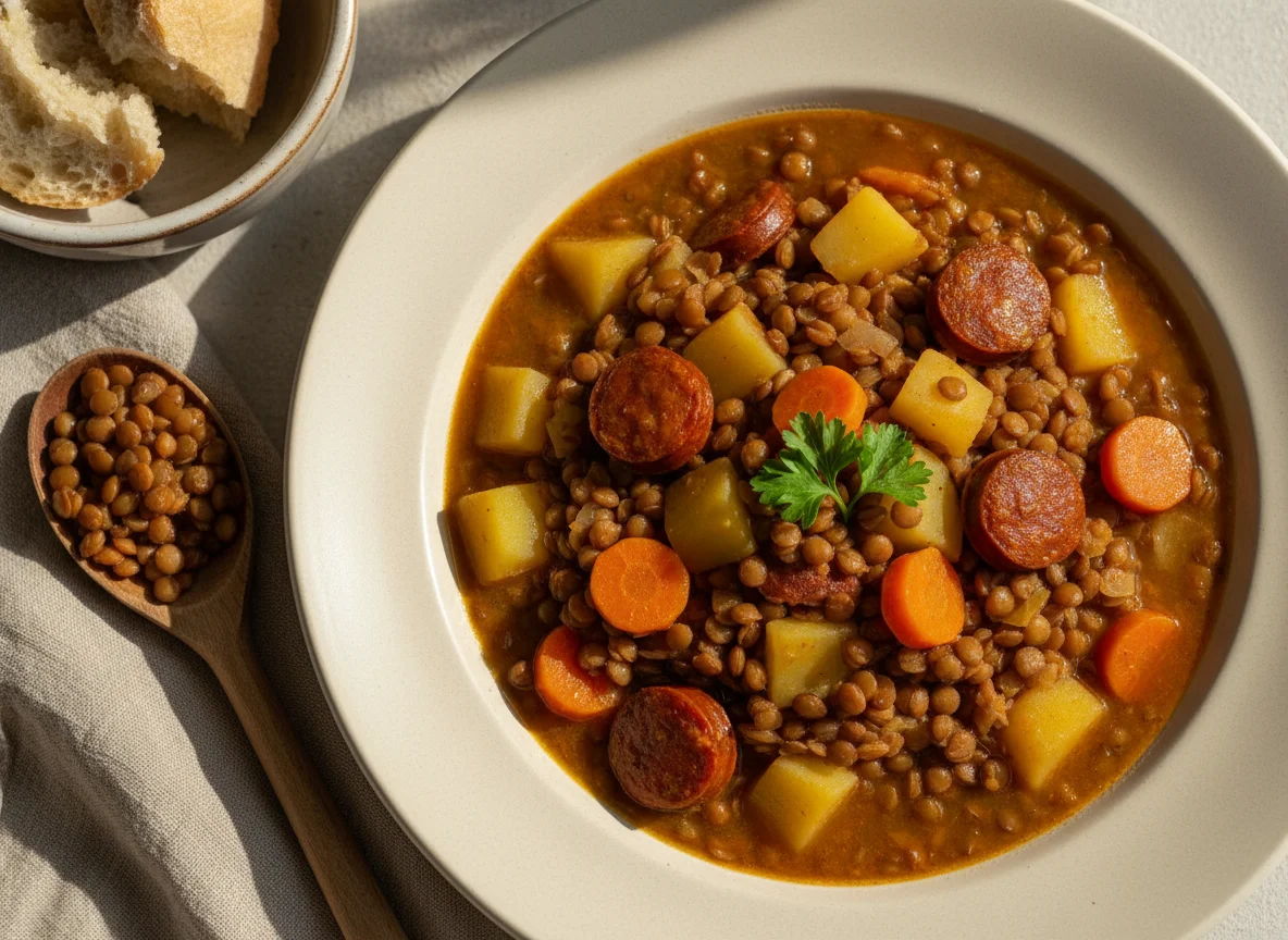 Lentejas con chorizo y patatas photo