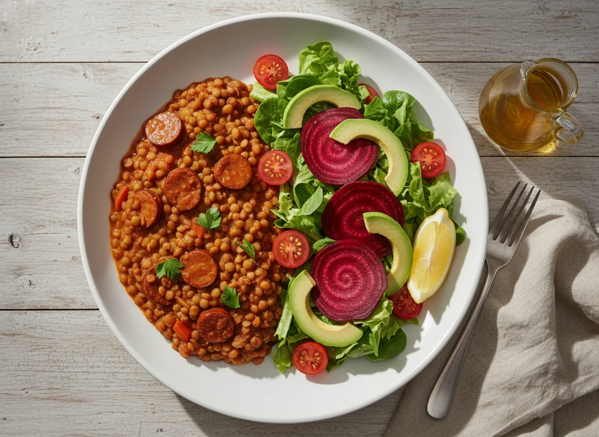 Lentejas con ensalada photo