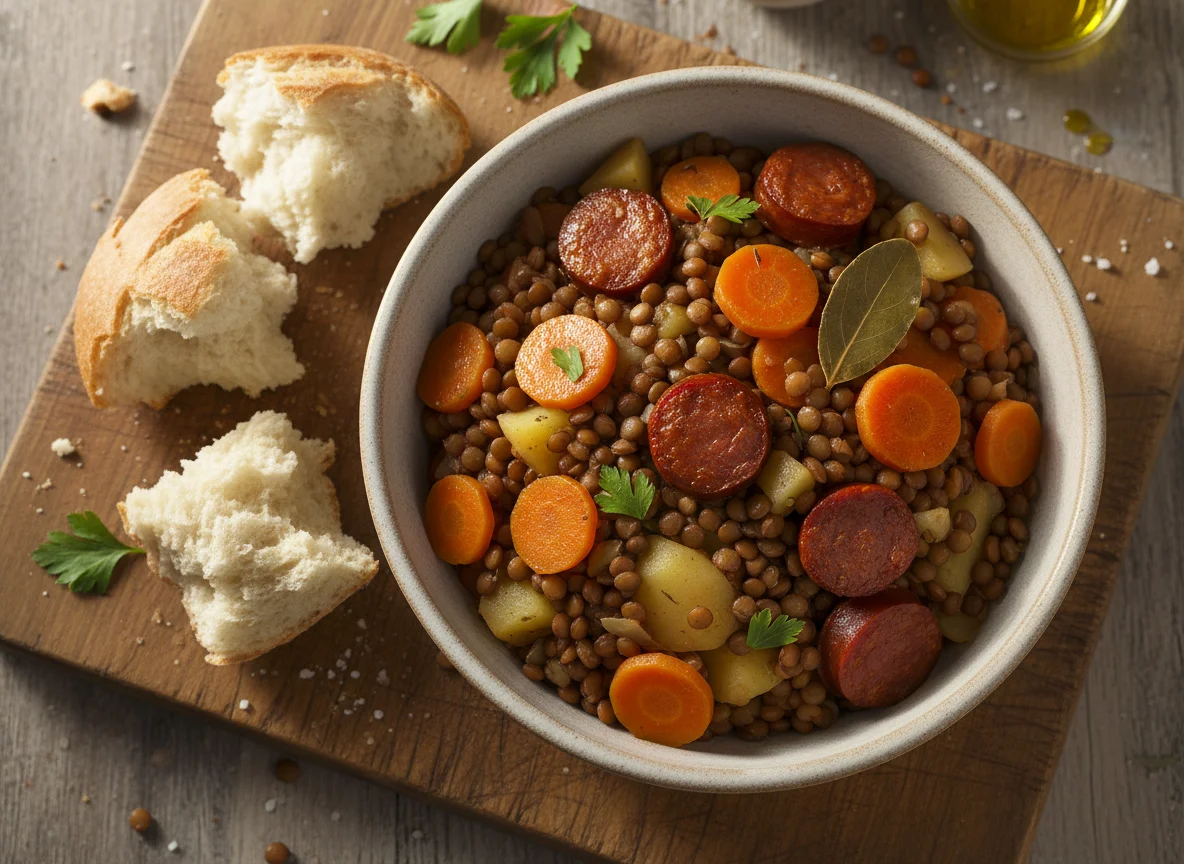 Lentejas con pan photo